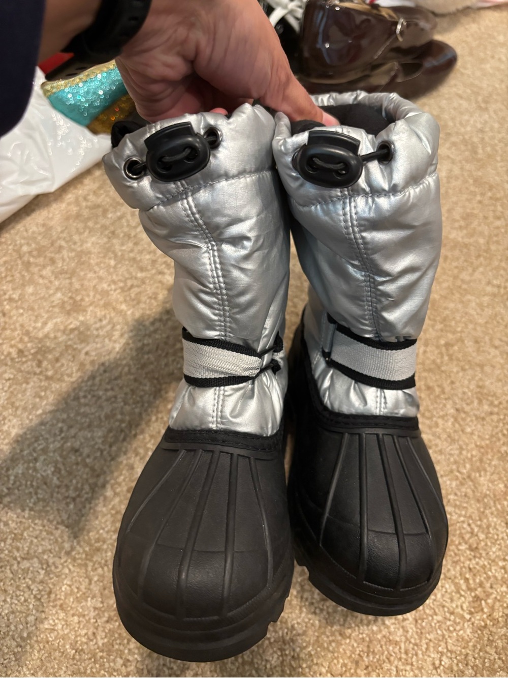 U.S. Polo Assn. Kids Silver and Black Snow Boots